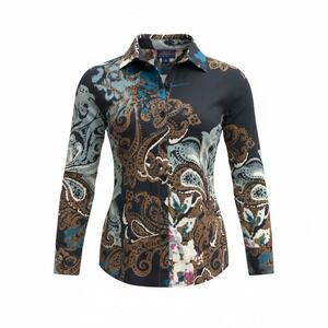 Westbound Petites Wrinkle Free Cotton Paisley Button Down Shirt PM Multi Color